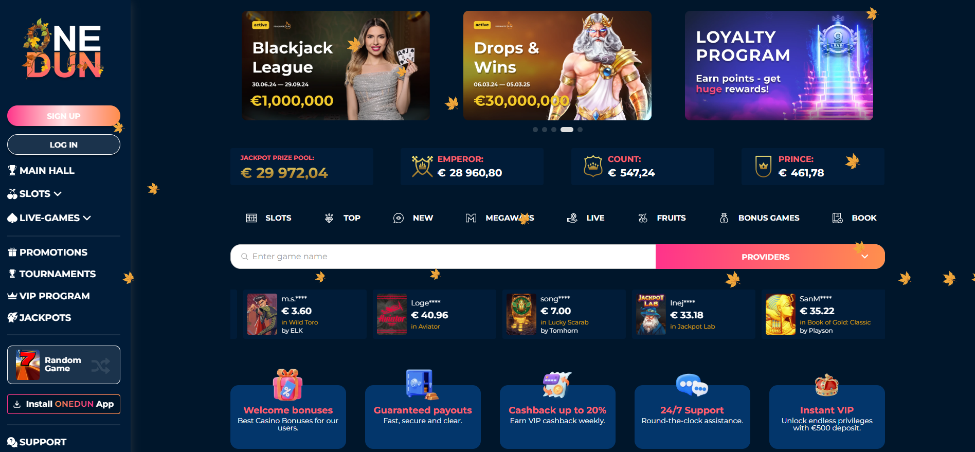 OneDun Casino interface